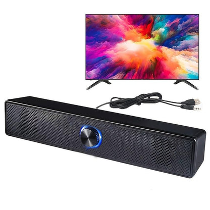 USB Wired Desktop Soundbar, Stereo Speaker with Volume Control for PC & Laptop - color: Black