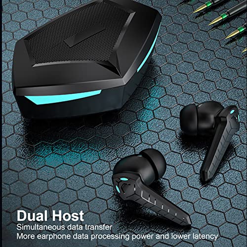 Septpenta Bluetooth Gaming Earbuds, Stereo 45Ms Ultra Low Latency BT 5.2 13mm Drivers Dual Mode Wireless Earphone, Two Illumianated Auto Pairing Deeper Bass Built in Mic for Laptop(Black) - color: Black