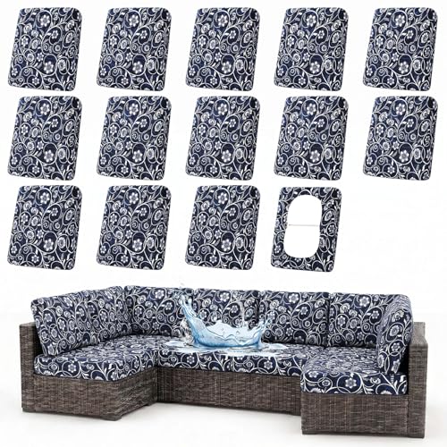 Waterproof Outdoor Cushion Covers, Stretch Patio Slipcovers | UV Resistant Coating, Stretch Fabric, Waterproof Protection, Replacement Covers, Fits Patio Furniture Cushions (14 Pieces) - color: Baroque, size: 14PCS