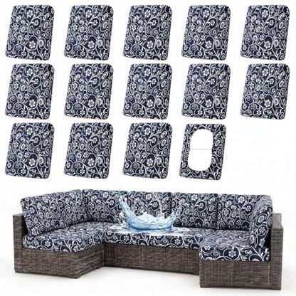 Waterproof Outdoor Cushion Covers, Stretch Patio Slipcovers | UV Resistant Coating, Stretch Fabric, Waterproof Protection, Replacement Covers, Fits Patio Furniture Cushions (14 Pieces) - color: Baroque, size: 14PCS