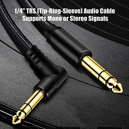 1/4 Inch TRS Instrument Cable 50Ft, 6.35mm TRS to 6.35mm TRS Stereo Audio Cable Male to Male Right-Angle-to-Straight for Electric Guitar, Bass, Keyboard,Mixer,Amplifier,Speaker,Equalizer... - color: Black, size: 50Ft
