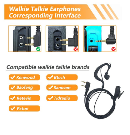 2-Pack Two-Way Radio Earpiece with Mic， Ear Hooks Walkie Talkie Headset Compatible with Baofeng UV-5R BF-888S BF-F8HP,Arcshell AR-5,Kenwood,BTECH,Pxton,Wouxun(2-Pin) - style: Baofeng-2 Pin - 2Packs(G Shape Headset)
