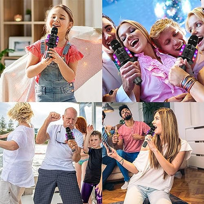 BONAOK Karaoke Microphone for Kids & Adults - Bluetooth Microphones Singing Mic with Disco Lights, Echo Effect, Built-in Speaker Portable Karaoke Player for Party Travel Gifts Q78(Black) - color: Black