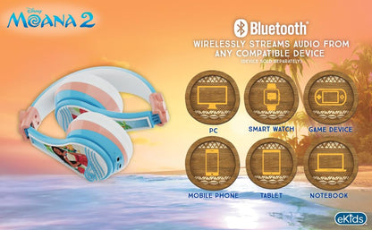 Disney Moana 2 Bluetooth Headphones for Kids Wireless Headphones for School | Volume Reduced and Built-in Microphone - color: Moana