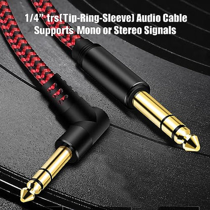1/4 Inch TRS Instrument Cable 10Ft, 6.35mm TRS to 6.35mm TRS Stereo Audio Cable Male to Male Right-Angle-to-Straight for Electric Guitar, Bass, Keyboard,Mixer,Amplifier,Speaker,Equalizer.…red - color: Red, size: 10Ft