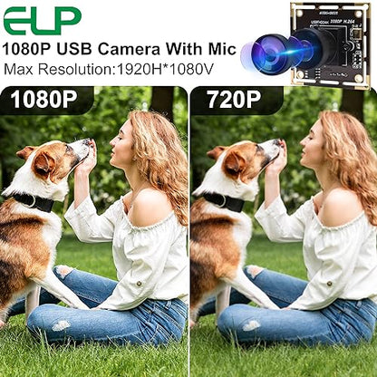 ELP H.264 1080P USB Camera Module with Microphone Wide Angle Fisheye Webcam | 170degree FHD PC Camera for Computer, UVC USB2.0 Lightburn Camera for Laser, Home Security, Embedded Machine Vision, Robotics - size: 170degree lens