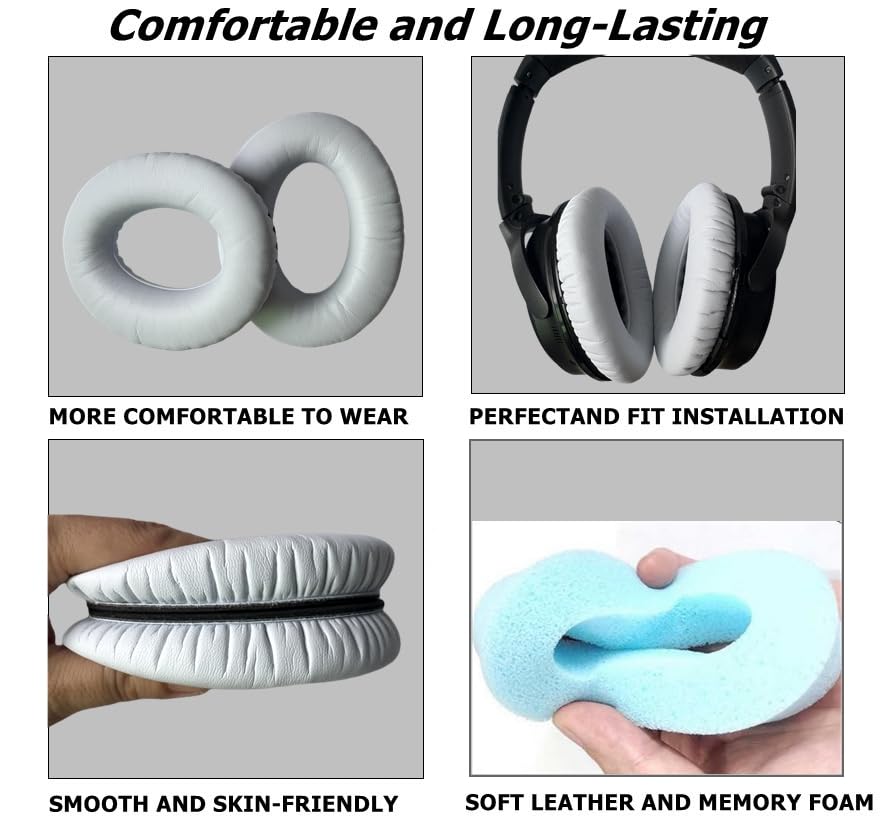 Headphones Replacement Ear Pads,for Bose Quietcomfort QC15 QC25 QC35 35 ii (White) - color: White