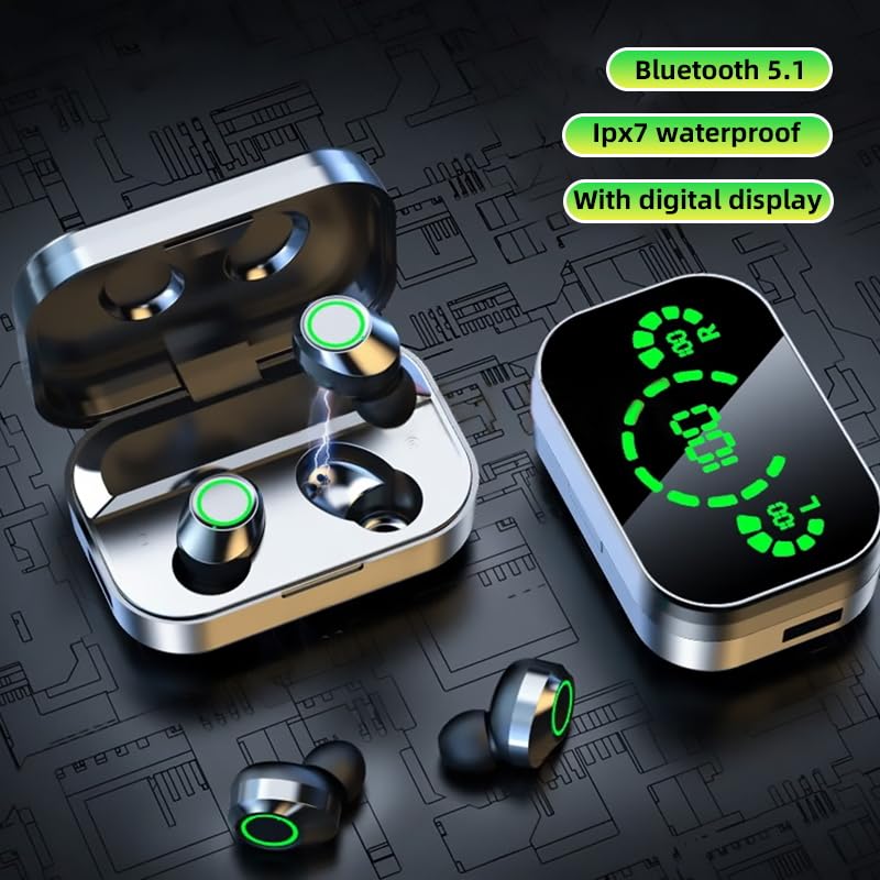 Long Playtime Touch Control True Wireless Earbuds/Headphones Bluetooth YD03, LED Charging Case, Bluetooth 5.3 with Built-in Mic for Sports, Work, Travel