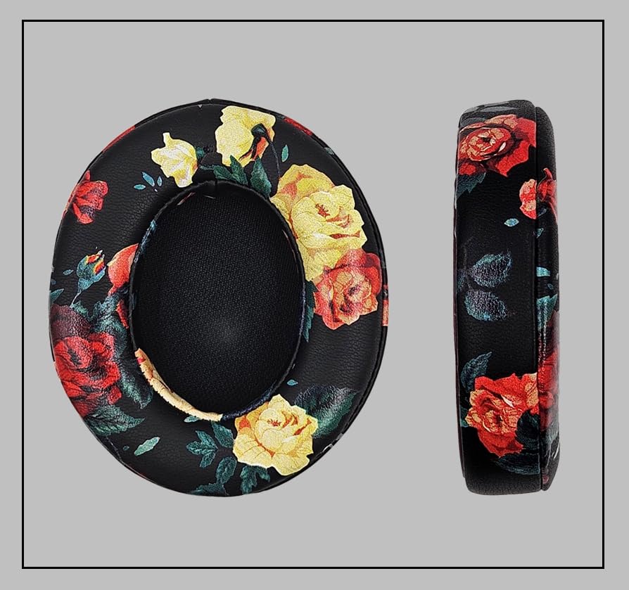 Replacement Ear Cushion Pads Cover Compatible with Beats Studio 2.0 and Studio 3.0 Over Ear Headphones only by Dr.DRE-1 Pair(Floral Black) - color: Floral Black