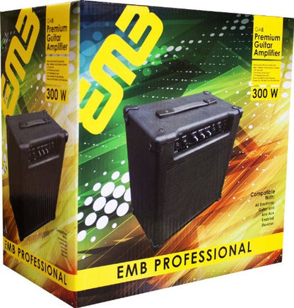EMB 8" Pro Portable Guitar Amplifier Speaker with Built in 300W Amplifier with Gain, Bass, Tremble and Volume knobs 1/4" inputs for Aux, Input and Headphones