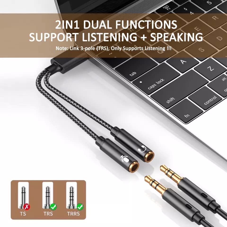 USB to 3.5mm Jack Audio Adapter, USB Audio Cable, External Sound Card USB to Headphone and Mic Adapter, USB 2.0 Male to Dual 3.5mm Female Headset TRS Jack for PS4, PC, Laptop, Gaming Headset Headphone