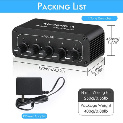 Mini 1-IN-5-OUT Audio Switcher Box HiFi Stereo RCA Audio Splitter/Selector