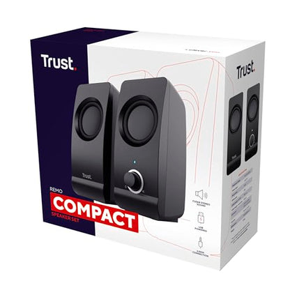 Trust Remo 2.0 PC Speakers, 16W (8W RMS), USB Powered, Jack 3.5mm, Stereo Speaker Set with Volume Control, Compact Sound System for Computer and Laptop - Black - style: Remo 16 W