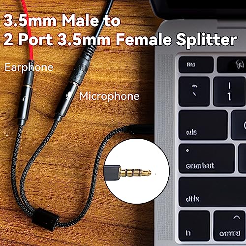 TRRS to TRS Adapter Splitter - 3.5mm 1/8" Audio Splitter Cable | TRRS Male to 2 TRS Female Cable Adapter, Aux Cord for iPhone Android Laptop Microhopone Earphone Speaker, Headphone Adapter