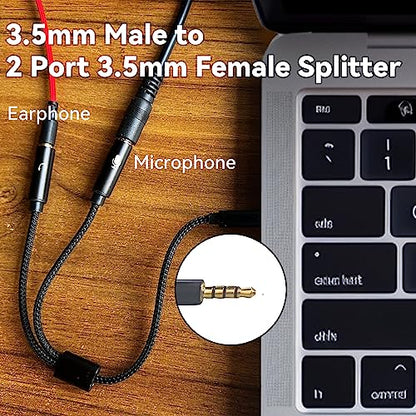 TRRS to TRS Adapter Splitter - 3.5mm 1/8" Audio Splitter Cable | TRRS Male to 2 TRS Female Cable Adapter, Aux Cord for iPhone Android Laptop Microhopone Earphone Speaker, Headphone Adapter