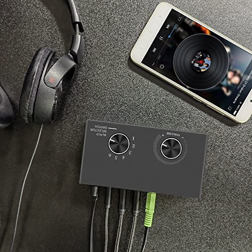 6-Channel 3.5mm Audio Switcher, 1 Input 6 Output Passive Stereo 1/8” Aux Selector Box for Speaker/Headphones/Laptop/Computer/Smartphone and PS4/PS5 Gaming System ect. - style: 6-Channel 3.5mm Audio Switcher