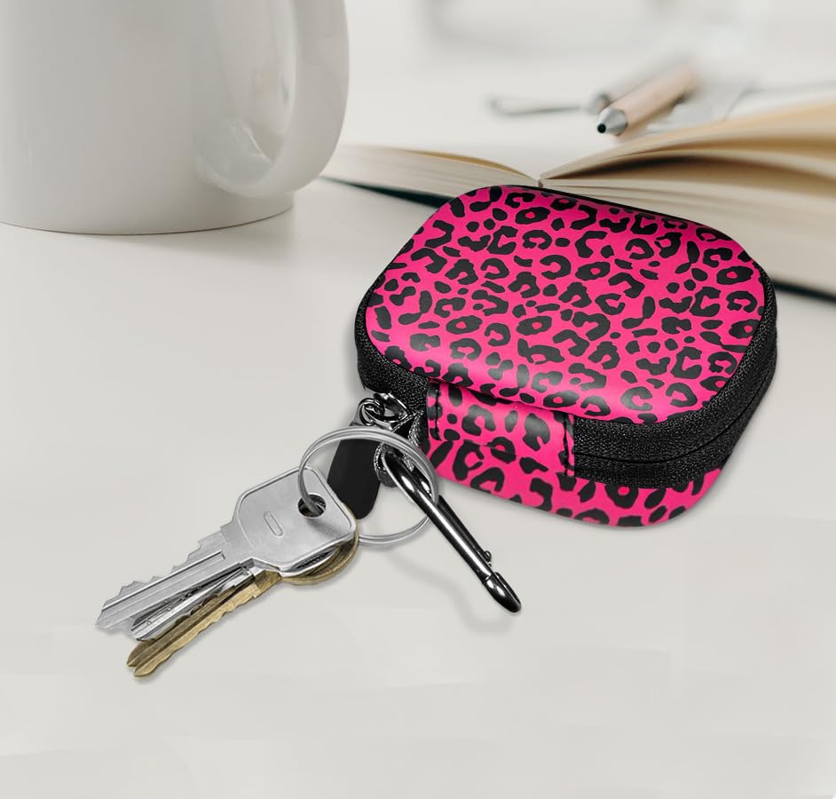 WIRESTER Portable Wireless Headphone Case, Earphone Storage Bag Carrying Case, Earbud Holder with Carabiner Compatible with Raycon Fitness Bluetooth True Wireless Earbuds - Black Hot Pink Leopard - color: Black Hot Pink Leopard