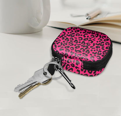 WIRESTER Portable Wireless Headphone Case, Earphone Storage Bag Carrying Case, Earbud Holder with Carabiner Compatible with Raycon Fitness Bluetooth True Wireless Earbuds - Black Hot Pink Leopard - color: Black Hot Pink Leopard
