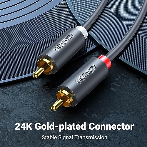 UGREEN RCA Cable, 6.6FT 2RCA Male to 2RCA Male Stereo Audio Cable | For Home Theater Amplifier, Hi-Fi System, Car Audio Speaker, Dual Shielded Red and White Connectors with 24K Gold Plated - size: 6.6FT