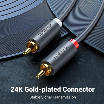 UGREEN RCA Cable, 6.6FT 2RCA Male to 2RCA Male Stereo Audio Cable | For Home Theater Amplifier, Hi-Fi System, Car Audio Speaker, Dual Shielded Red and White Connectors with 24K Gold Plated - size: 6.6FT