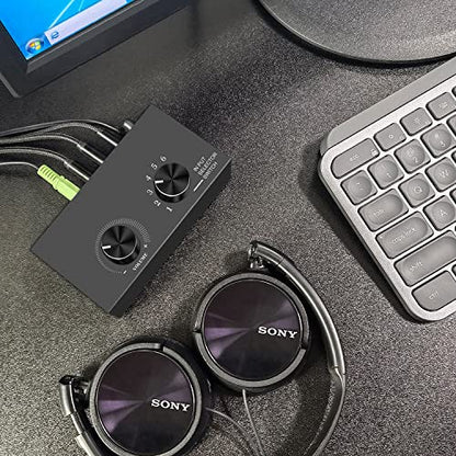 6-Channel 3.5mm Audio Switcher, 1 Input 6 Output Passive Stereo 1/8” Aux Selector Box for Speaker/Headphones/Laptop/Computer/Smartphone and PS4/PS5 Gaming System ect. - style: 6-Channel 3.5mm Audio Switcher