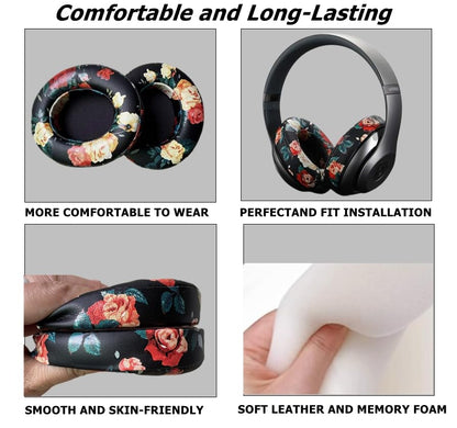 Replacement Ear Cushion Pads Cover Compatible with Beats Studio 2.0 and Studio 3.0 Over Ear Headphones only by Dr.DRE-1 Pair(Floral Black) - color: Floral Black
