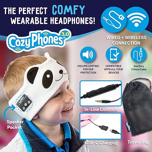 Toddler Headphones Wireless, Kids Bluetooth Earphones, Safe Volume - Wired School Headphones for Kids with 3.5 MM Jack and Travel Bag - Toddler Airplane Accessories for Boys & Girls - Panda - color: PANDA WIRELESS