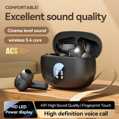 Wireless Earbuds, Bluetooth 5.4 Headphones Stereo Bass with Noise Cancelling Mic, Playtime in Ear Ear Buds with LED Power Display Charging Case, IPX7 Waterproof , for Sports Work Gaming (black) - color: Black