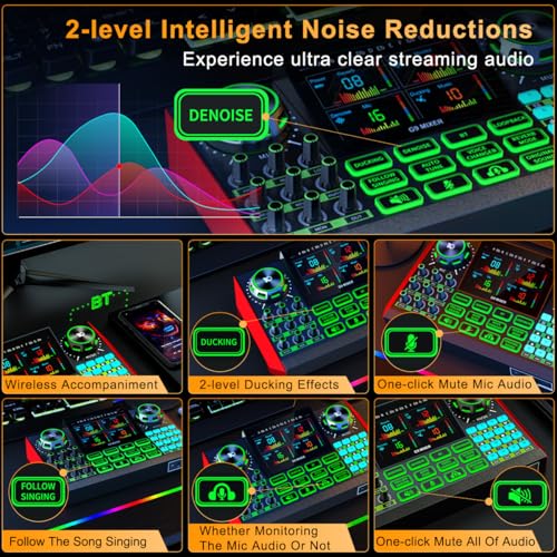 Tenlamp G9 Live Sound Card — Game audio mixer with built-in audio interface, compatible with smartphones and computers. Soundboard designed for live streaming and content creation.