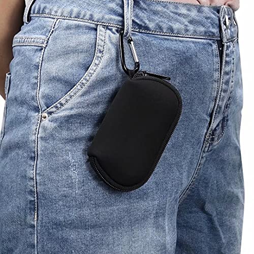 Earphones Carrying Case Headphone Organizer Shock Proof Neoprene Mini Earbud Pouch for AirPods, Galaxy Buds, Bluetooth Earpiece Storage Bag Coin Purse with Zipper Closure & Carabiner Clip (Black) - color: Black