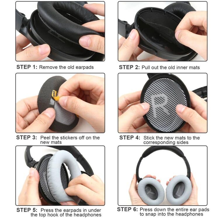 Replacement Ear Cushions for Bose QuietComfort 35 QC35 QC35ii QC45 QC25 QC15, Headphones Earpads with Protein Leather& Memory Foam (Grey) - color: QC35 Grey