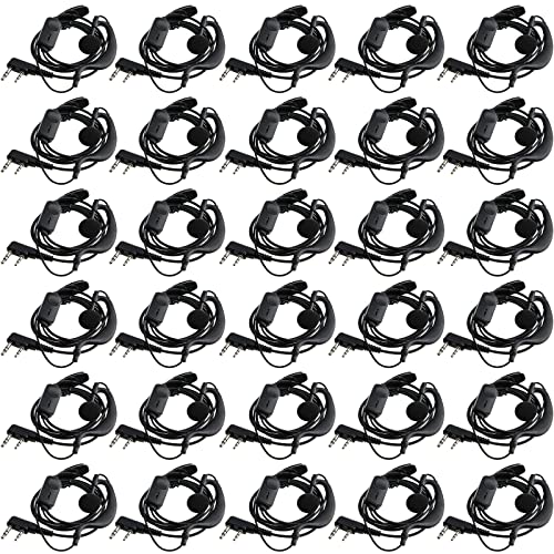 Kathfly 30 Pack Walkie Talkie Earpiece with Mic G Shape 2 Pin Headset Two Way Radio Earpiece Compatible with Baofeng Uv-5r Retevis Rt68 Rt21 Rt22 H-777 Bf-888s Pxton