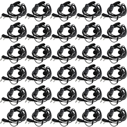 Kathfly 30 Pack Walkie Talkie Earpiece with Mic G Shape 2 Pin Headset Two Way Radio Earpiece Compatible with Baofeng Uv-5r Retevis Rt68 Rt21 Rt22 H-777 Bf-888s Pxton
