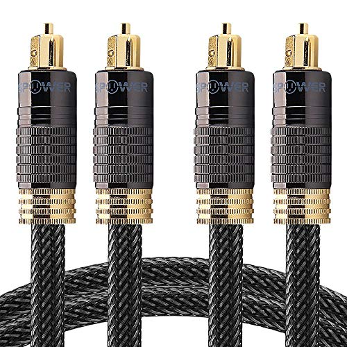 FosPower 24K Gold Plated Toslink Digital Fiber Optical Audio Cable (S/PDIF) - [Zero RFI & EMI Interference] Metal Connectors & Ultra Durable Nylon Braided Jacket (6ft - 2Pack) - size: 6FT/2Pack