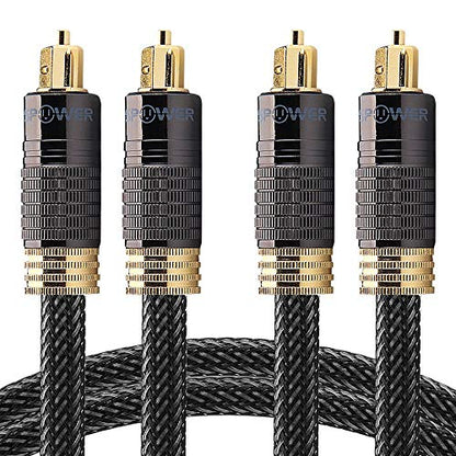 FosPower 24K Gold Plated Toslink Digital Fiber Optical Audio Cable (S/PDIF) - [Zero RFI & EMI Interference] Metal Connectors & Ultra Durable Nylon Braided Jacket (6ft - 2Pack) - size: 6FT/2Pack