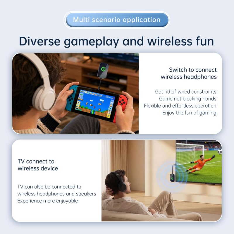 Lihuosheng 2 in 1 Bluetooth 6.0 Transmitter Receiver AUX Wireless Audio Adapter for Car TV Airplane, Hands-Free Calling, HiFi Sound, Long Battery Life