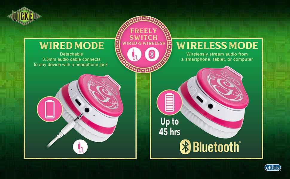 Wicked Glinda Bluetooth Headphones for Kids, Wireless Headphones for School, Home or Travel - color: Wicked Glinda