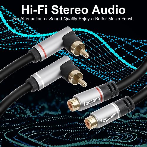 Dual RCA Extension Cable 25 Feet, 90 Degree Right Angle 2RCA Male to 2 RCA Female Stereo Audio Extender Cord Adapter, Hi-Fi Sound, Gold Plated Connectors, Oxygen-Free Copper OFC - style: 25 Feet