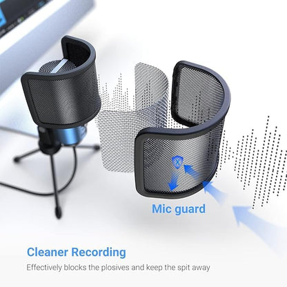 FIFINE Gaming USB Microphone for Desktop Set, Mic Pop Screen with Metal Mesh for YouTube Videos Bundle, PC Streaming Condenser Mic for Podcast, Recording, PS4/PS5 (A6R+U1)