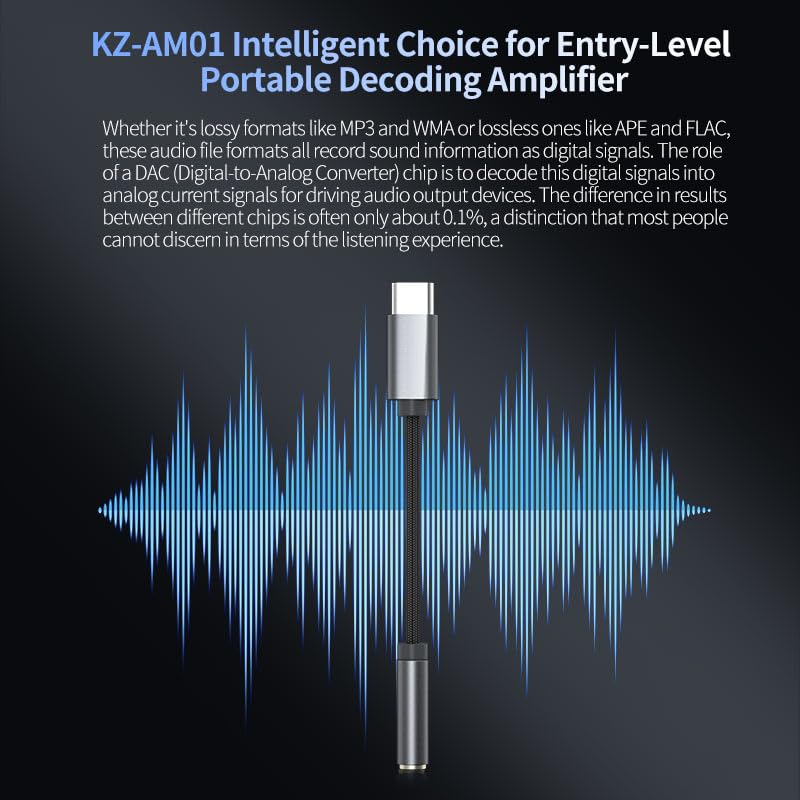 Portable DAC Decoding Amplifier KZ AM01, Female 3.5mm to Type C Amplifier Adapter Cable for KZ HiFi Headphone Earphone Earbud