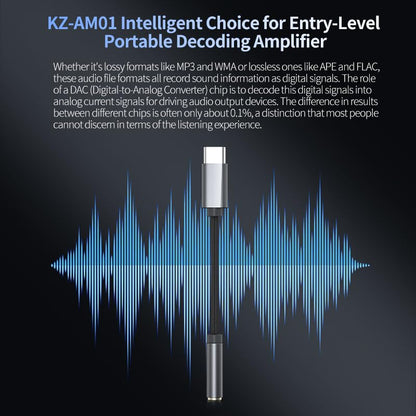 Portable DAC Decoding Amplifier KZ AM01, Female 3.5mm to Type C Amplifier Adapter Cable for KZ HiFi Headphone Earphone Earbud