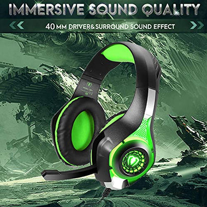 BlueFire Stereo Gaming Headset with Microphone for PS5 PS4 Xbox One Switch PC Mac – Wired Over-Ear Headphones with Surround Sound, Soft Memory Foam, Noise Canceling Mic, Light, 3.5mm Jack (Green) - color: Green