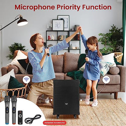 Pyle 12'' Portable Wireless Bluetooth Speaker System - Built-in Rechargeable Battery, Wireless Microphone, USB/Micro SD/FM - 80 Watt - FM Radio with Digital LED Display, PWMA1299A - size: 12 inch