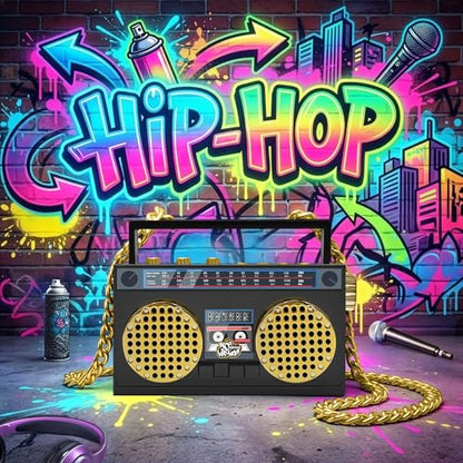 Portable Bluetooth Speakers, Retro Speakers Bluetooth Wireless Wearable | Mini Bluetooth Boombox with 27” Neck Chain, FM Radio, On-Board Buttons, Dual 3W Peak Power Bluetooth Speaker for Anywhere - color: Black/ Gold
