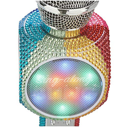 Sing-Along Bling Bluetooth Karaoke Microphone with LED for Karaoke Speaker | Rechargeable Bedazzled Microphone, Wireless Karaoke Microphone with LED Lights, SD Card Slot, Skip Tracks - Confetti Bling - color: Rainbow Bling