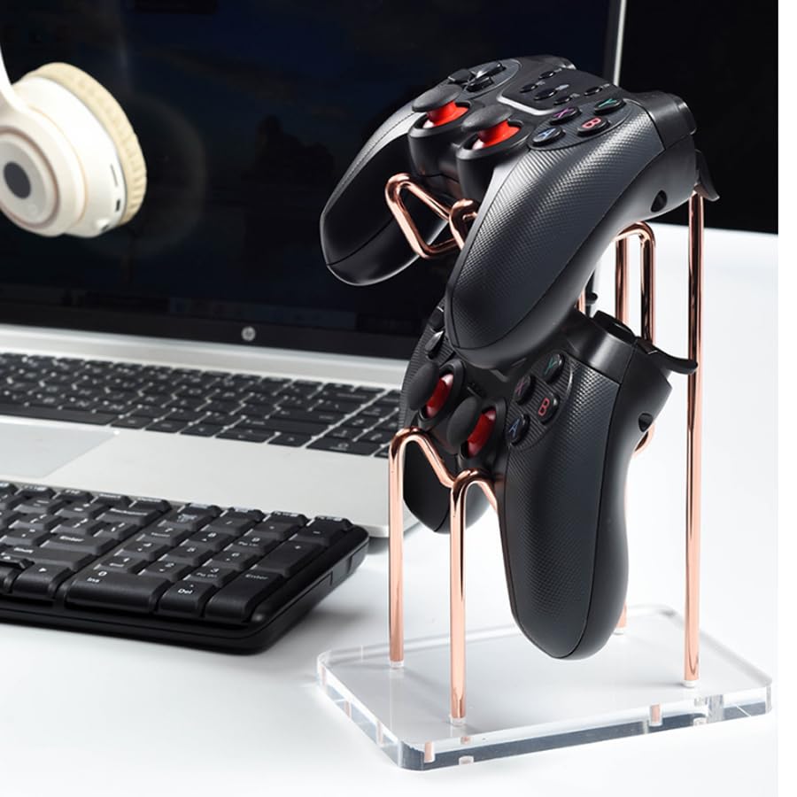ARFUKA 2-Tier Universal Game Controller Headset Holder Stand, Dual Controller Holder, Gaming Accessories for Desktop Gamer Rose Gold