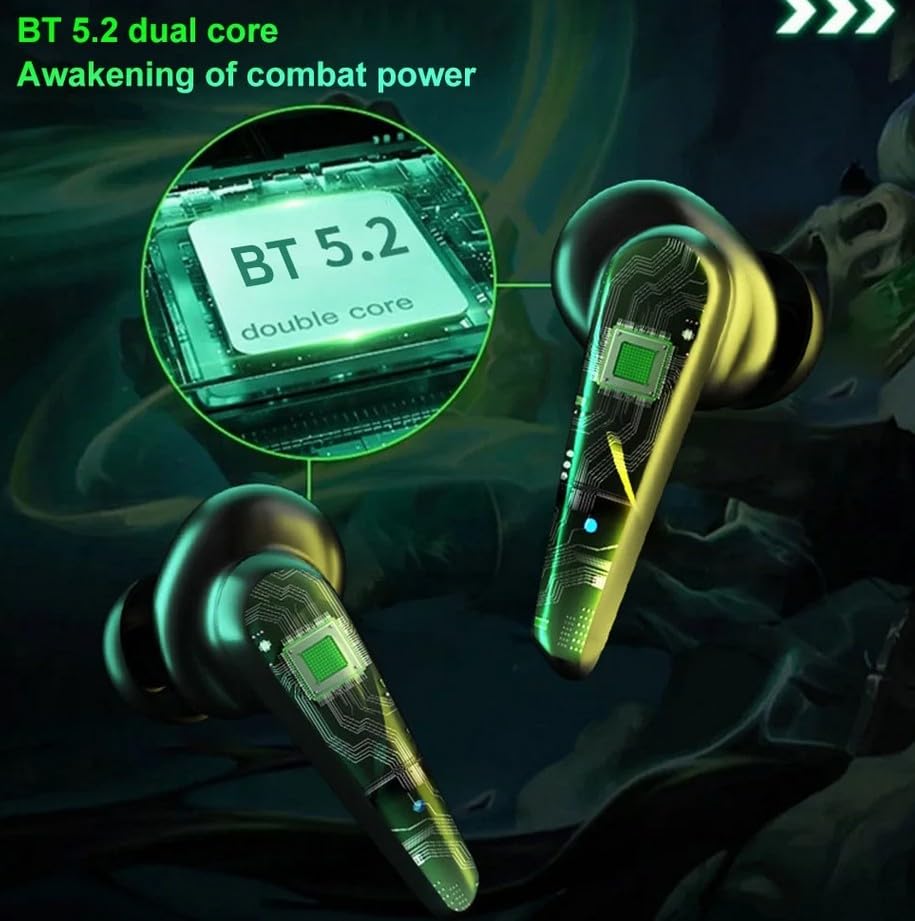 Kaindy Bluetooth 5.2 Wireless Earbuds Gaming Earphones, 45ms Low Latency Stereo HiFi Sound Quality & Deep Bass Earphone, True Wireless Earbuds for Android and iPhone (Black)