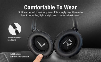 Hybrid Active Noise Cancelling Bluetooth Headphone, 40db Premium Overhead, 75H Playtime, Auracast, 5Mic Clear Call, USB-c &3.5mm Audio, Low-Latency, for TV Work Airplane (Beige) - color: Beige