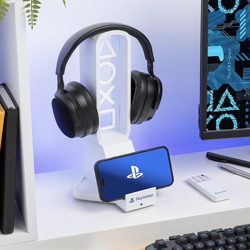Paladone PlayStation 3-in-1 Headphone Stand and Tech Charging Station with Console Controller Cradle and 2 USB-C Ports, RGB Colour Changing Light Panel, Officially Licensed Gift for Gamers