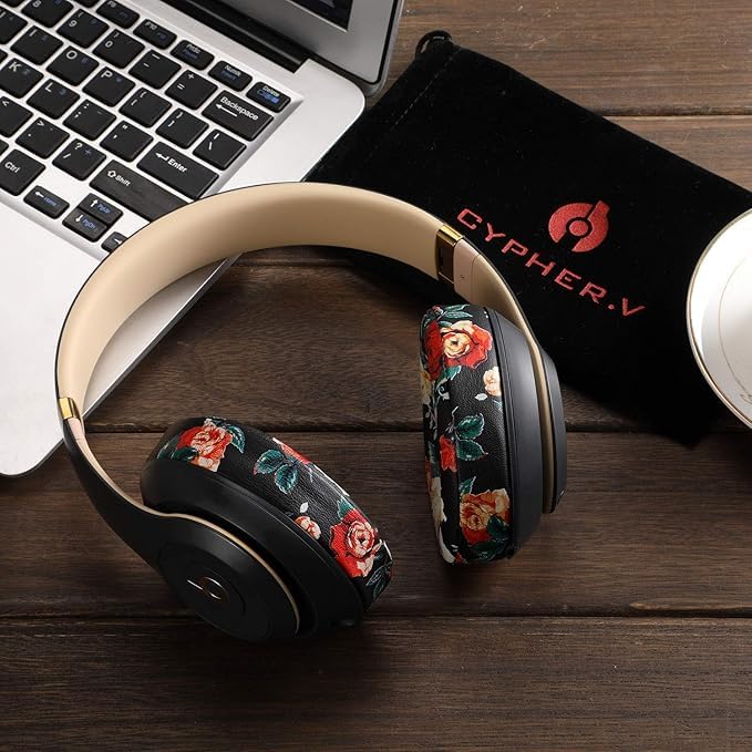 Replacement Ear Cushion Pads Cover Compatible with Beats Studio 2.0 and Studio 3.0 Over Ear Headphones only by Dr.DRE-1 Pair(Floral Black) - color: Floral Black
